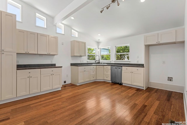 110 Vitra, San Antonio, TX 78210 - kitchen featuring stainless steel dishwasher, dark countertops, healthy amount of natural light, and recessed lighting