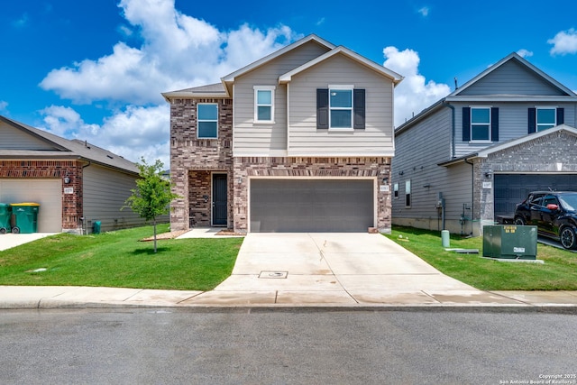 6583 Runaway, Converse, TX 78109 - traditional-style home featuring driveway, a front yard, a garage, and brick siding