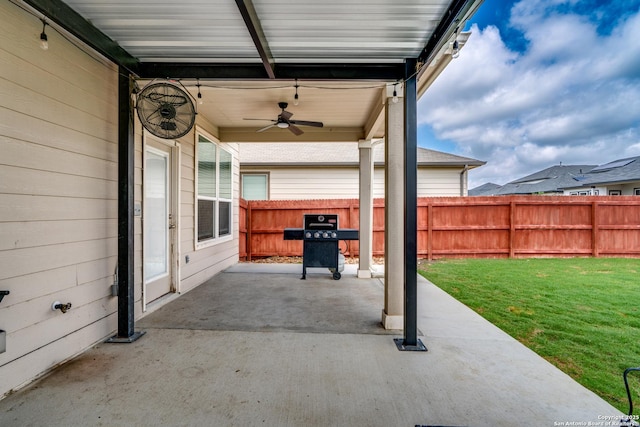 6583 Runaway, Converse, TX 78109 - fenced backyard with a patio area and a ceiling fan