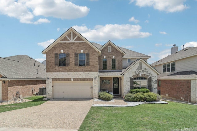 630 Oxalis, San Antonio, TX 78260 - view of front of property with concrete driveway, brick siding, a front yard, and an attached garage
