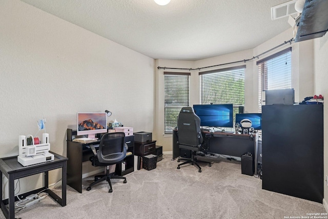 630 Oxalis, San Antonio, TX 78260 - carpeted home office featuring a textured ceiling