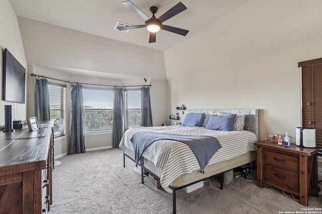 630 Oxalis, San Antonio, TX 78260 - bedroom featuring light colored carpet, vaulted ceiling, and a ceiling fan