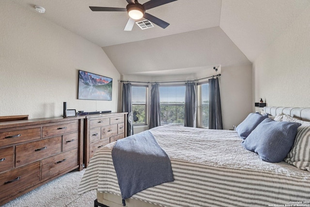 630 Oxalis, San Antonio, TX 78260 - bedroom featuring lofted ceiling, light colored carpet, and a ceiling fan