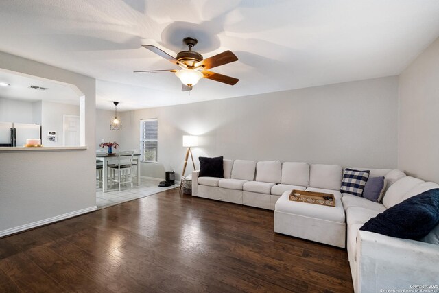 7907 Oakwood Pnes, San Antonio, TX 78254 - living area featuring a ceiling fan and wood finished floors