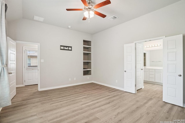 1533 Cawdon Park, Bulverde, TX 78163 - unfurnished bedroom with light wood-type flooring, ensuite bath, and a ceiling fan
