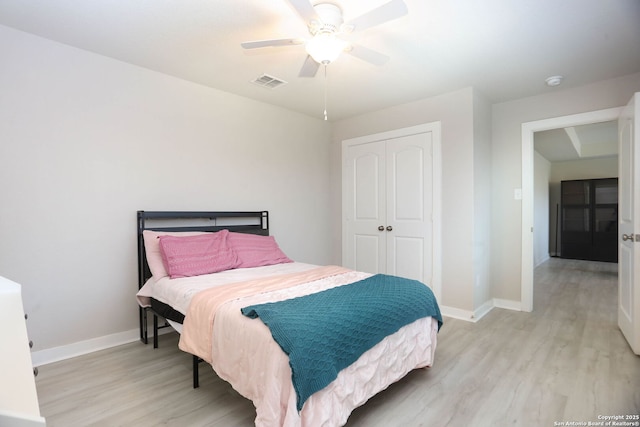 14946 Costa Leon, San Antonio, TX 78245 - bedroom featuring light wood-style floors, a closet, and ceiling fan