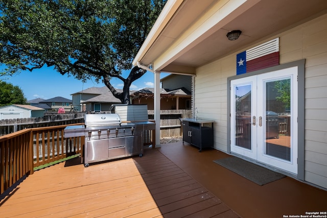 280 Tufted, San Antonio, TX 78253 - wooden terrace with french doors, a residential view, and grilling area