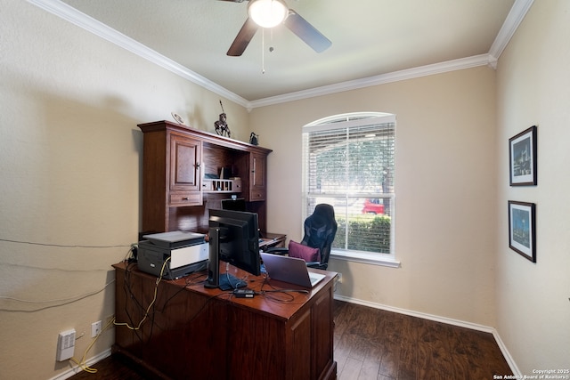 280 Tufted, San Antonio, TX 78253 - office space featuring ornamental molding, dark wood-style floors, and a ceiling fan