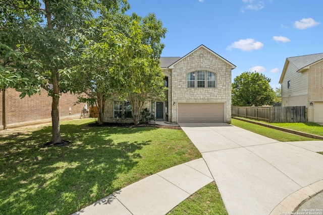 18310 Redwood Path, San Antonio, TX 78259 - view of front facade with stone siding, a garage, and concrete driveway