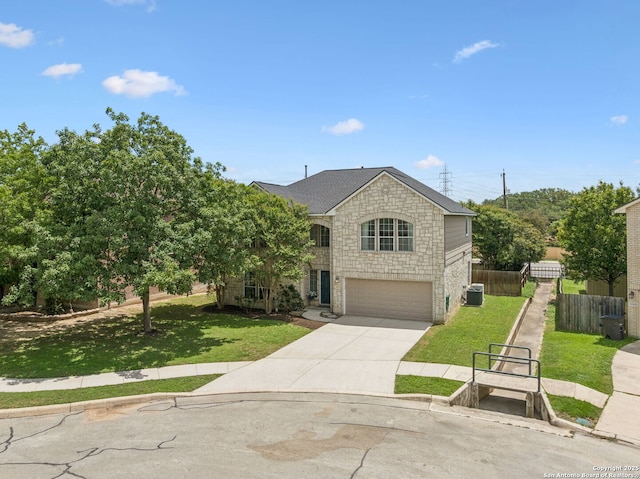 18310 Redwood Path, San Antonio, TX 78259 - traditional-style home with stone siding, an attached garage, and driveway