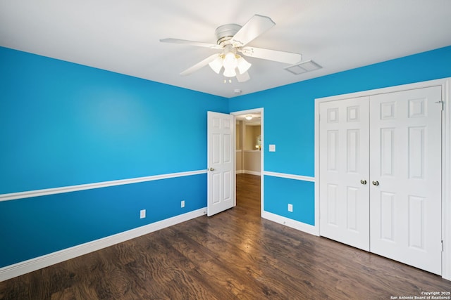 18310 Redwood Path, San Antonio, TX 78259 - unfurnished bedroom with wood finished floors, a closet, and ceiling fan