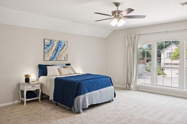 18310 Redwood Path, San Antonio, TX 78259 - bedroom featuring light colored carpet, lofted ceiling, and ceiling fan