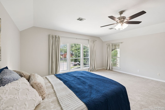 18310 Redwood Path, San Antonio, TX 78259 - carpeted bedroom with vaulted ceiling and ceiling fan