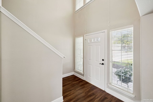 18310 Redwood Path, San Antonio, TX 78259 - foyer entrance featuring dark wood-style floors, plenty of natural light, and stairway