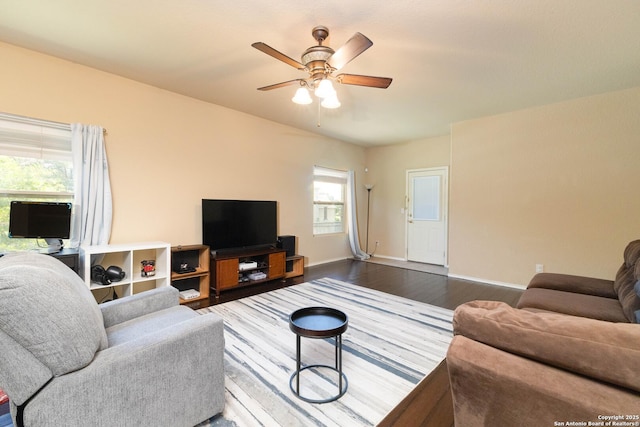 451 Tequila Rnch, San Antonio, TX 78245 - living area featuring ceiling fan and dark wood-style flooring