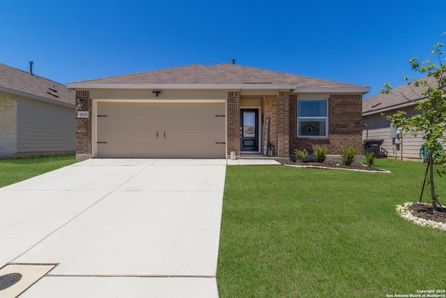 10626 Erinita, Converse, TX 78109 - single story home featuring brick siding, a garage, a front lawn, and concrete driveway