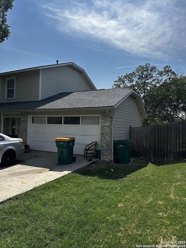 10317 Flatland, Converse, TX 78109 - view of home's exterior featuring an attached garage, concrete driveway, a shingled roof, and brick siding