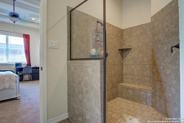 3915 Bacall, Converse, TX 78109 - bathroom featuring a tile shower, ensuite bathroom, and ceiling fan