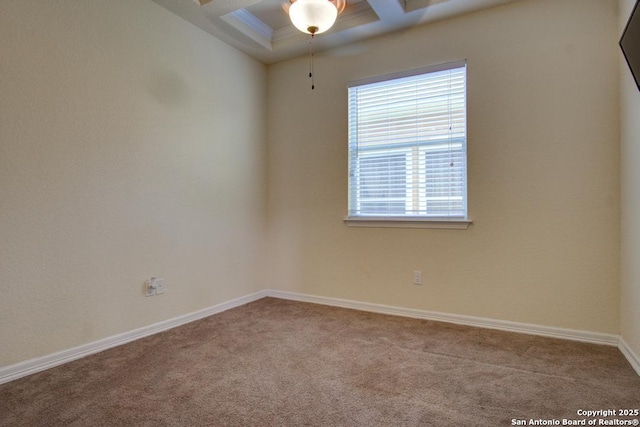 3915 Bacall, Converse, TX 78109 - carpeted spare room featuring coffered ceiling, beamed ceiling, and a ceiling fan