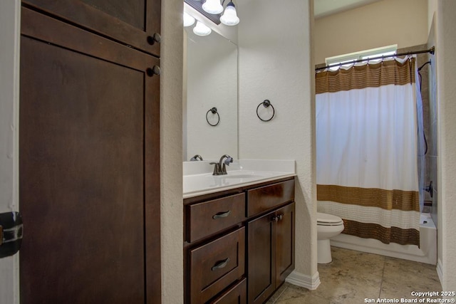 3915 Bacall, Converse, TX 78109 - full bathroom featuring vanity, shower / bath combo with shower curtain, and tile patterned floors