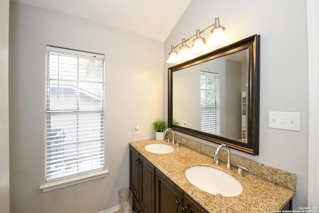 9536 W Dover Rdg, San Antonio, TX 78250 - bathroom with lofted ceiling and double vanity