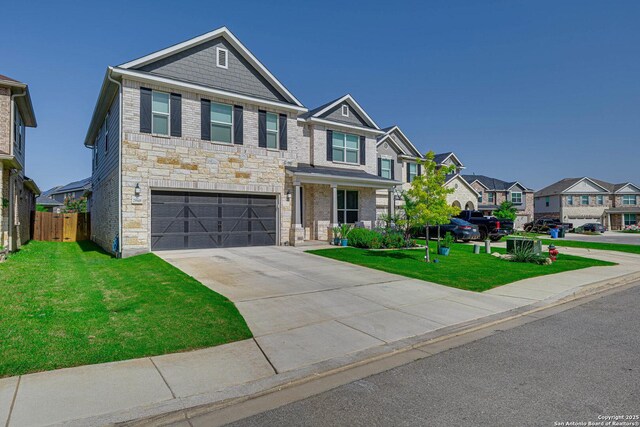 29949 Premiere, Bulverde, TX 78163 - view of front of home with a residential view, stone siding, a garage, and driveway