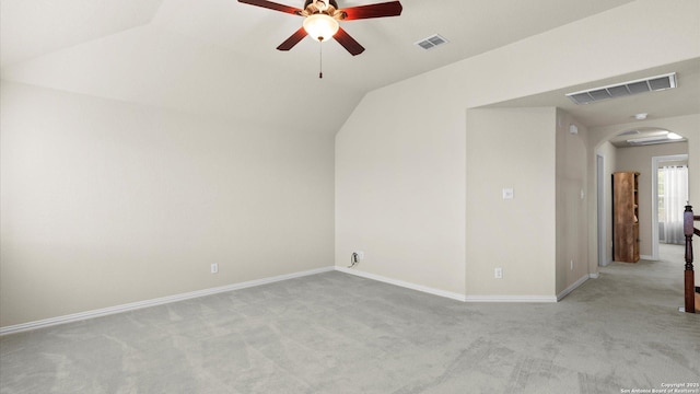 12618 Ozona Rnch, San Antonio, TX 78245 - bonus room with light colored carpet, a ceiling fan, arched walkways, and lofted ceiling