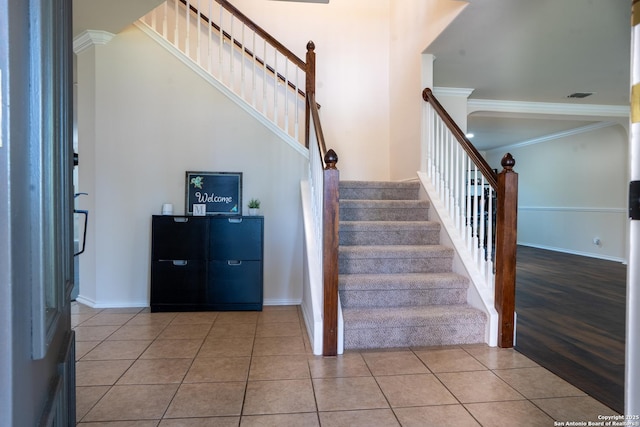 9534 Anderson Way, Converse, TX 78109 - staircase with crown molding and tile patterned flooring