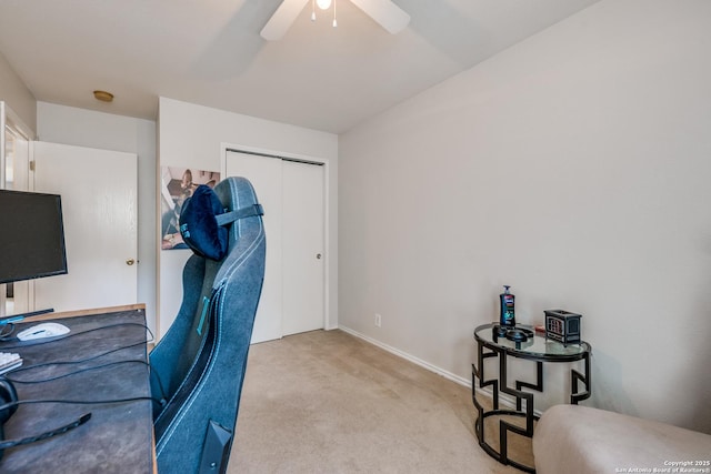 9406 Gillcross, San Antonio, TX 78250 - carpeted office space featuring ceiling fan and baseboards