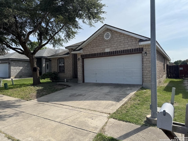 6547 Estes Flts, San Antonio, TX 78242 - ranch-style house featuring stone siding, an attached garage, and concrete driveway