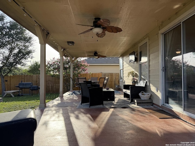 6922 Lunar, Converse, TX 78109 - view of patio / terrace featuring outdoor dining area, a ceiling fan, and area for grilling