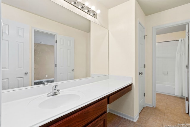 3415 Highline, San Antonio, TX 78261 - bathroom featuring vanity, tile patterned floors, and shower / bathtub combination with curtain