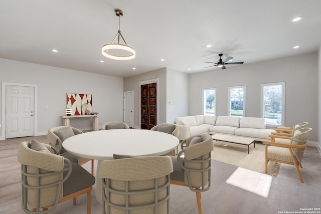 455 S Hackberry, New Braunfels, TX 78130 - dining space with recessed lighting, a ceiling fan, and light wood-style flooring