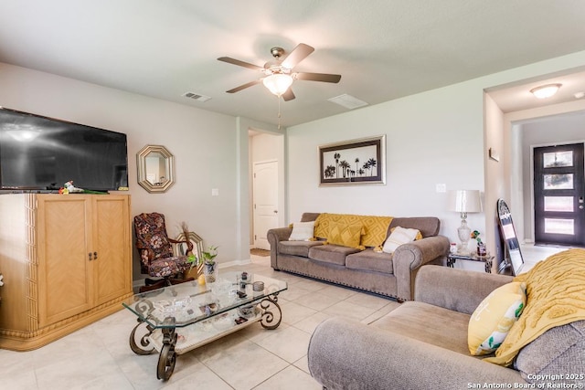 6723 Dashmoor, San Antonio, TX 78244 - living room with ceiling fan and light tile patterned floors