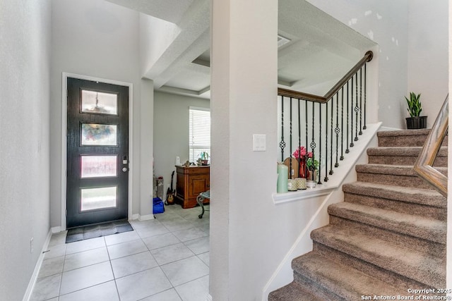6723 Dashmoor, San Antonio, TX 78244 - foyer entrance featuring light tile patterned floors and stairway