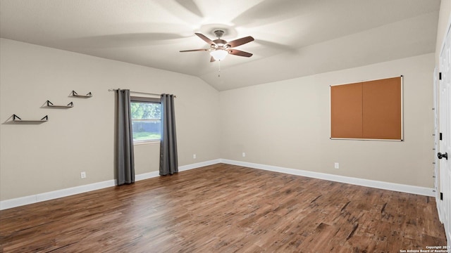 1069 Ivy Ln, Terrell Hills, TX 78209 - unfurnished room featuring a ceiling fan, wood finished floors, and lofted ceiling