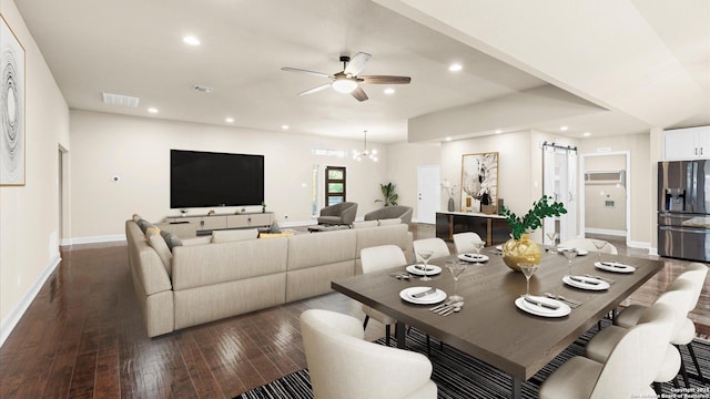 1069 Ivy Ln, Terrell Hills, TX 78209 - dining area with a ceiling fan, dark wood-style flooring, and recessed lighting