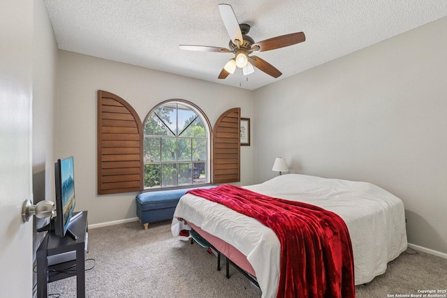2019 Crooked, San Antonio, TX 78232 - carpeted bedroom with a ceiling fan and a textured ceiling
