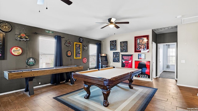 702 Pelican Pt, San Antonio, TX 78221 - playroom featuring ceiling fan, hardwood / wood-style floors, plenty of natural light, and billiards table