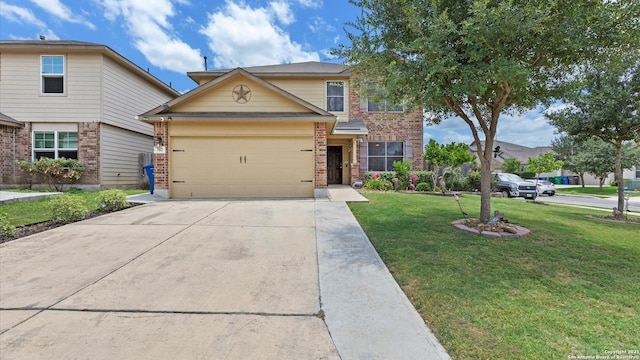 702 Pelican Pt, San Antonio, TX 78221 - traditional-style house featuring a front yard, brick siding, a garage, and driveway