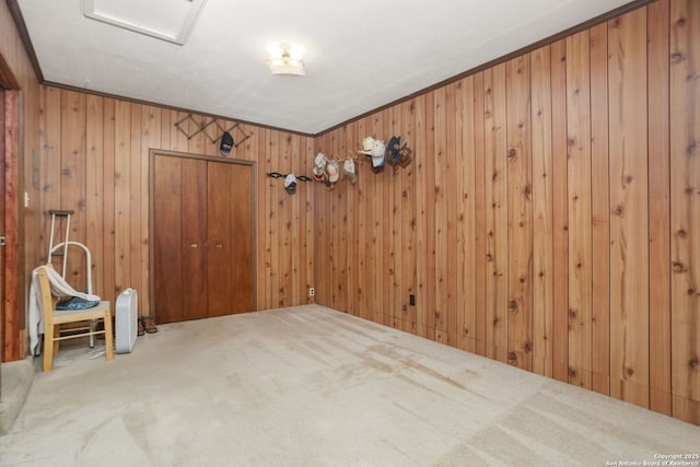 5402 Happiness, Kirby, TX 78219 - empty room with carpet floors, wooden walls, and ornamental molding