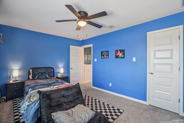 4931 Ranahan Pass, Saint Hedwig, TX 78152 - carpeted bedroom featuring a ceiling fan and baseboards
