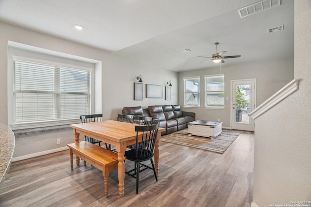 4931 Ranahan Pass, Saint Hedwig, TX 78152 - dining space with wood finished floors and ceiling fan