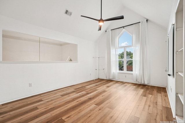 1159 Bluff Frst, San Antonio, TX 78248 - unfurnished room featuring wood finished floors, ceiling fan, and high vaulted ceiling