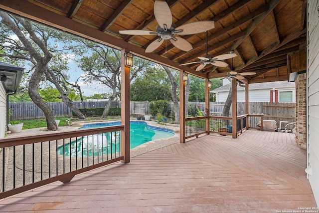 1159 Bluff Frst, San Antonio, TX 78248 - deck featuring a fenced backyard and a ceiling fan