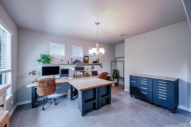 13942 Evelina, San Antonio, TX 78253 - office with plenty of natural light, a chandelier, and light tile patterned floors
