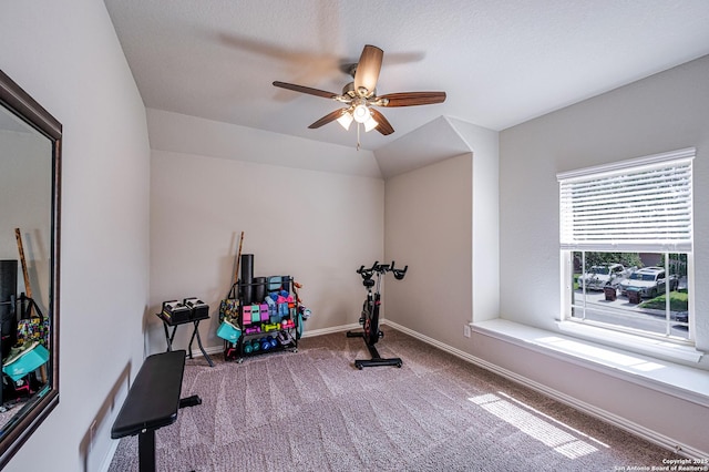 13942 Evelina, San Antonio, TX 78253 - exercise room featuring ceiling fan and carpet floors