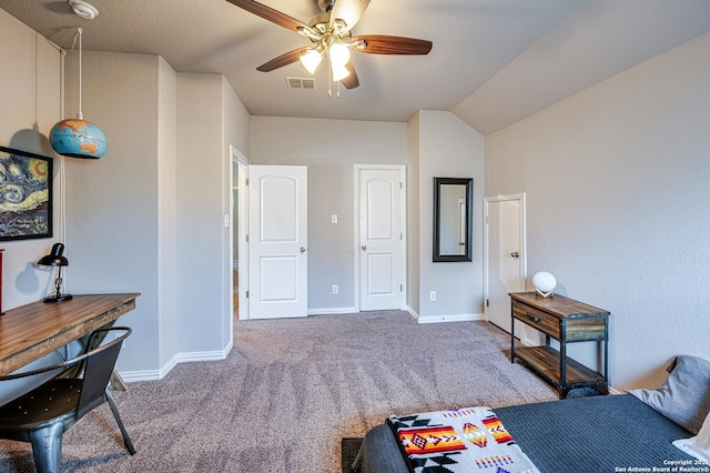 13942 Evelina, San Antonio, TX 78253 - bedroom with carpet floors, vaulted ceiling, and ceiling fan