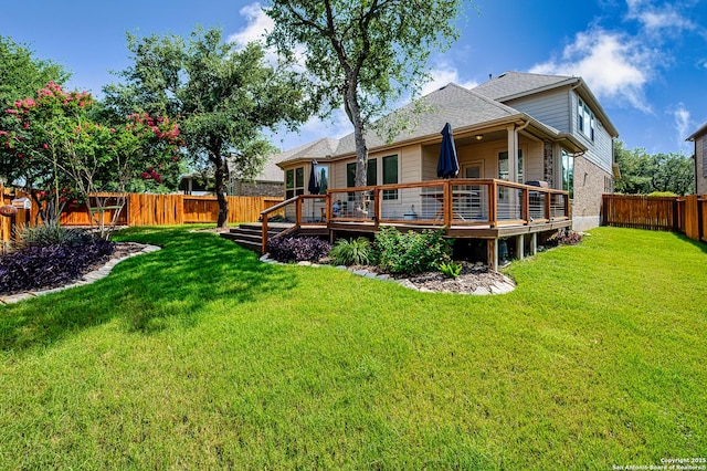 13942 Evelina, San Antonio, TX 78253 - rear view of property with a fenced backyard, a deck, and roof with shingles