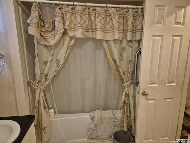 337 Pendleton, San Antonio, TX 78204 - bathroom featuring vanity and shower / tub combo with curtain